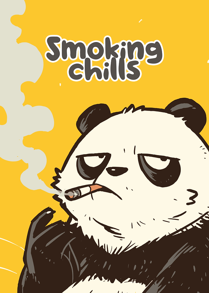 Smoking Chills Panda Cartoon Illustration
