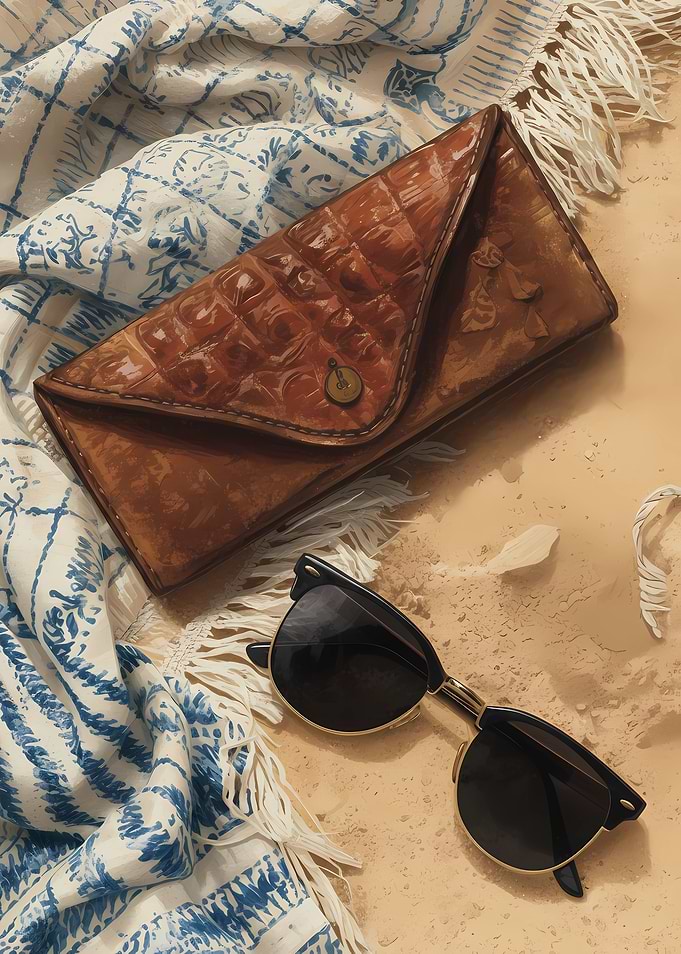 Beach Still Life with Sunglasses and a Leather Case