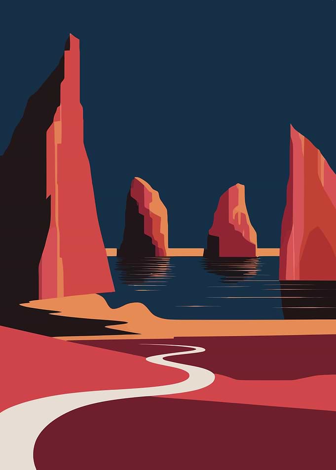 Abstract Coastal Landscape with Rock Formations
