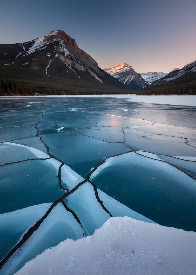 Frozen Lake with Mountain Backdrop