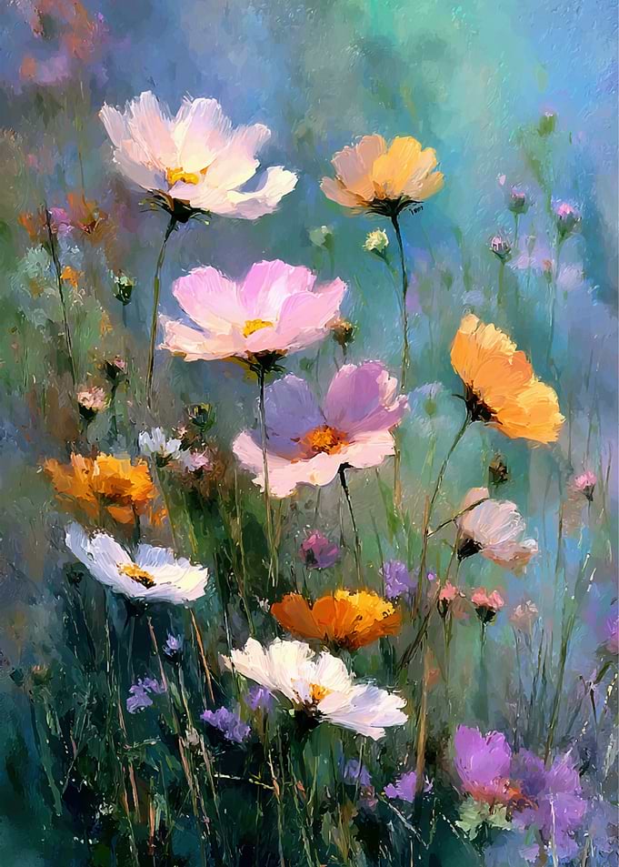 Floral Painting: Cosmos Flowers in Bloom