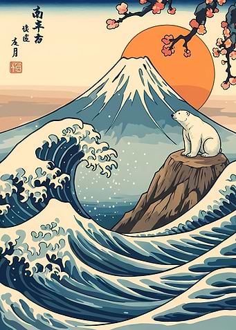 Polar Bear and Mount Fuji Art