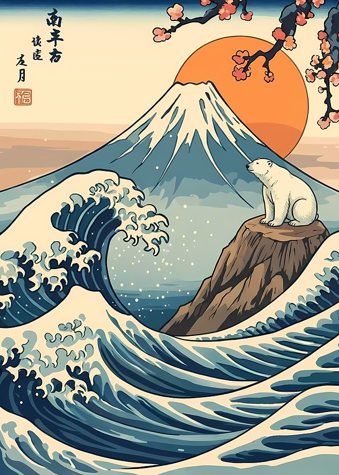 Polar Bear and Mount Fuji Art
