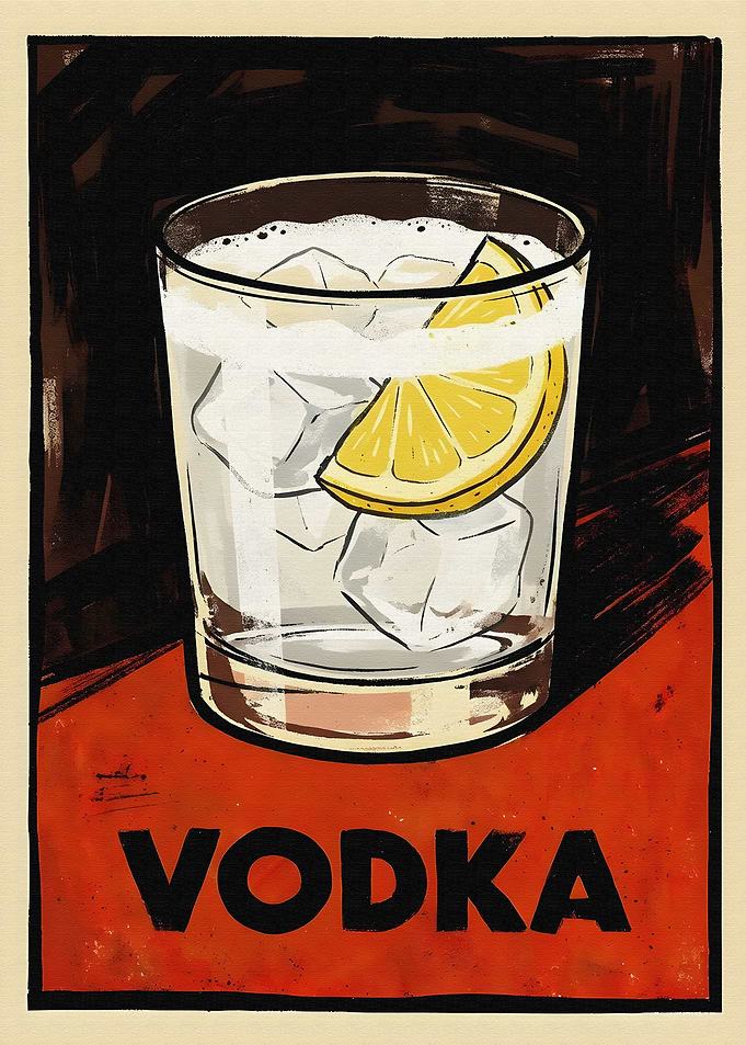 Retro Vodka Cocktail with Lemon Slice