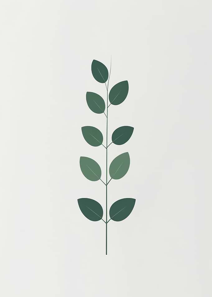 Minimalist Green Leaf Branch Illustration