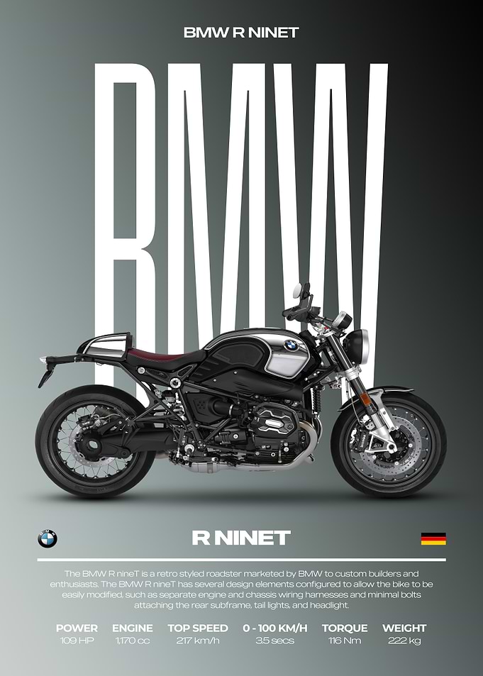 BMW R NineT Motorcycle Poster