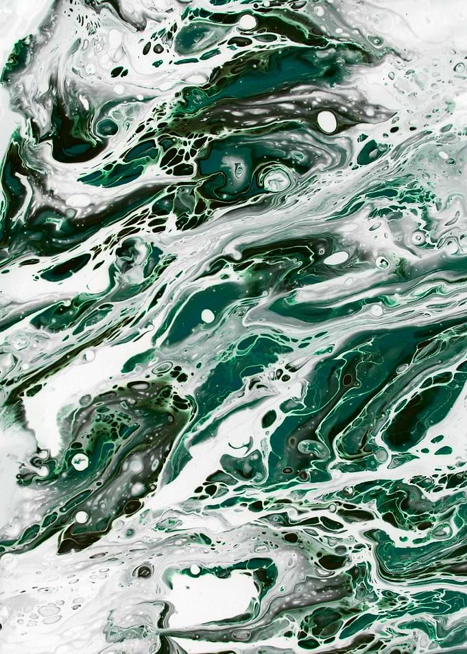 Emerald and White Abstract Fluid Art