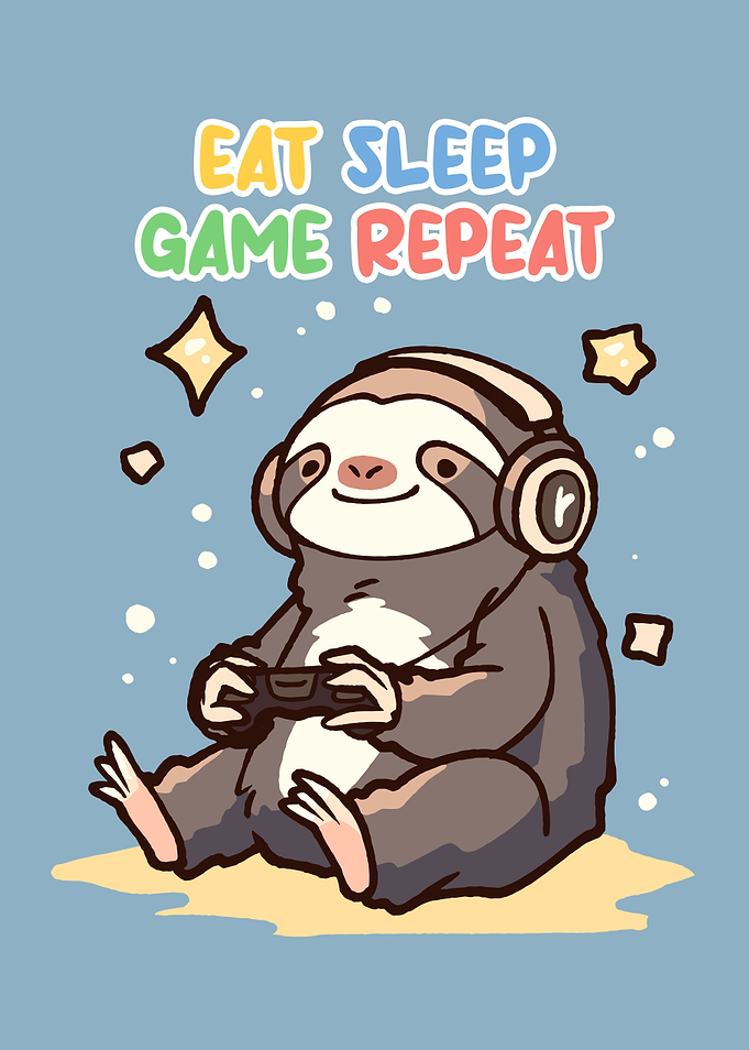 Gamer Sloth: Eat, Sleep, Game, Repeat
