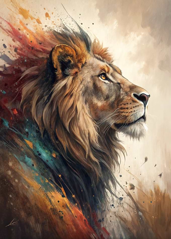 Majestic Lion Portrait with Abstract Accents