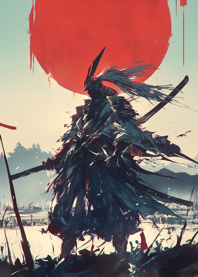Samurai Warrior with Rising Sun