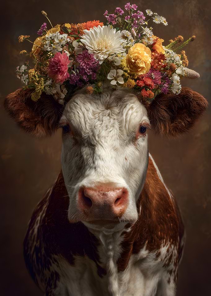 Cow with Flower Crown Portrait