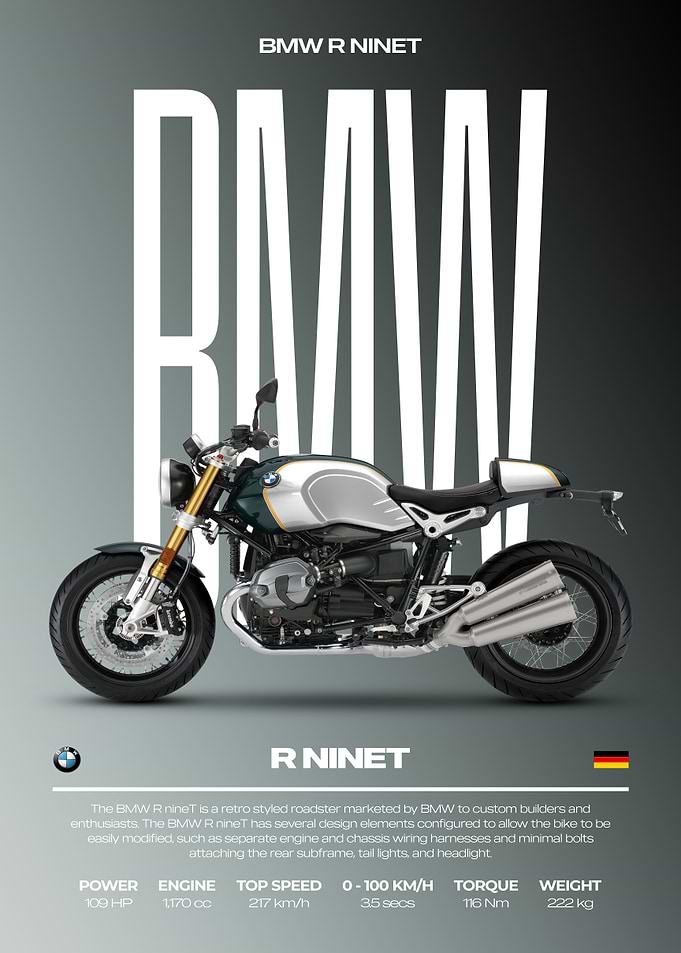 BMW R NineT Motorcycle Poster