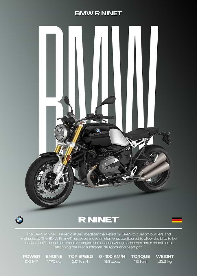 BMW R NineT Motorcycle Poster