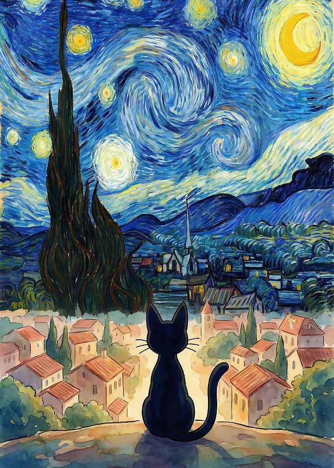 Anime Black Cat Starry Night