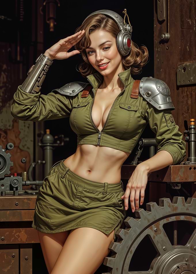 Steampunk Girl in Military Style Outfit