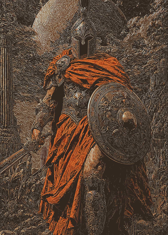 Ancient Warrior with Shield and Sword