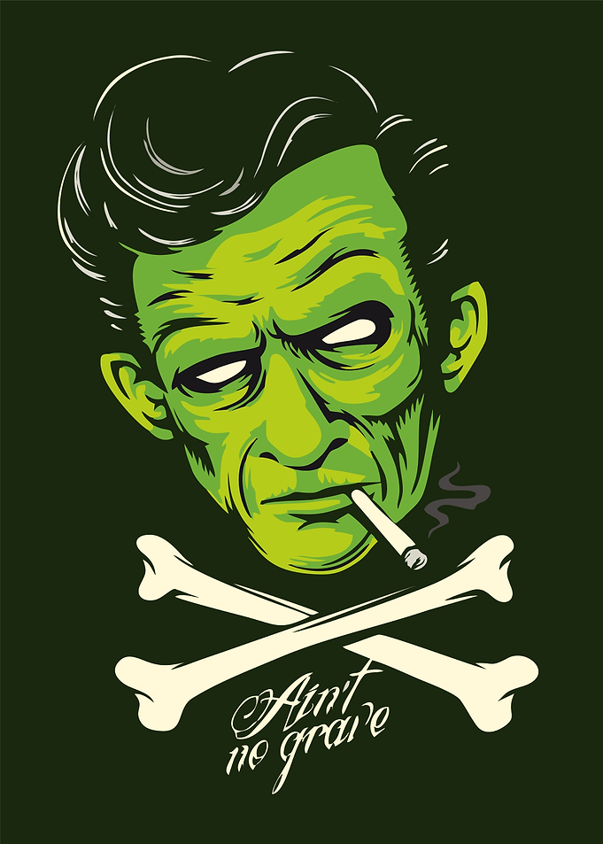 Green Zombie with Cigarette and Crossbones