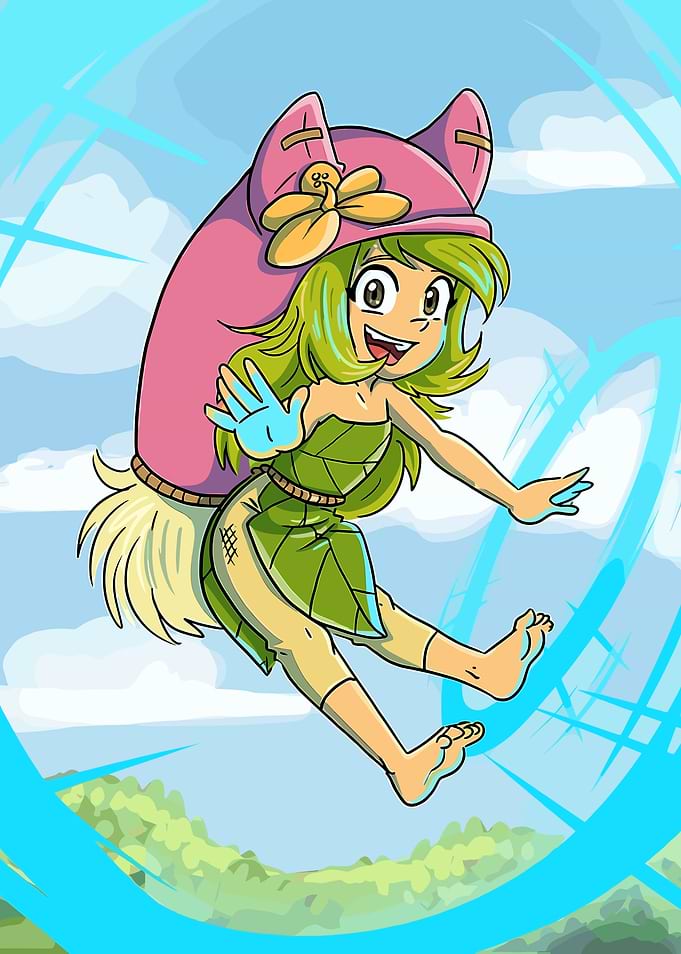 Cartoon Girl with Leaf Dress and Hat