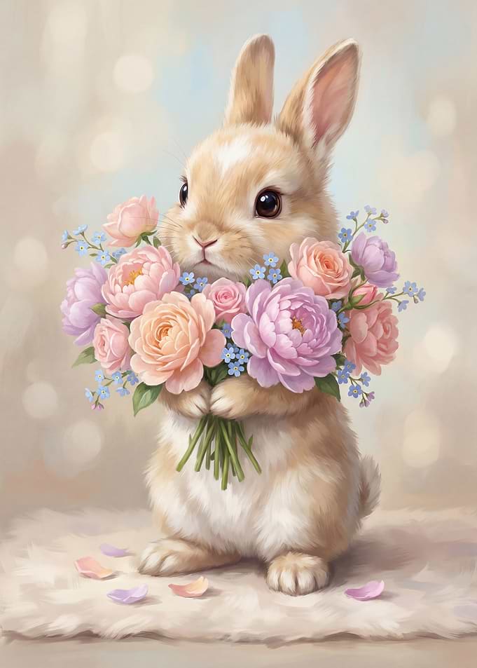 Cute Bunny with Flowers