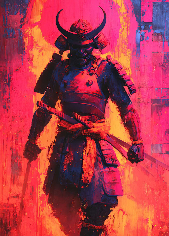 Samurai Warrior in Red and Blue