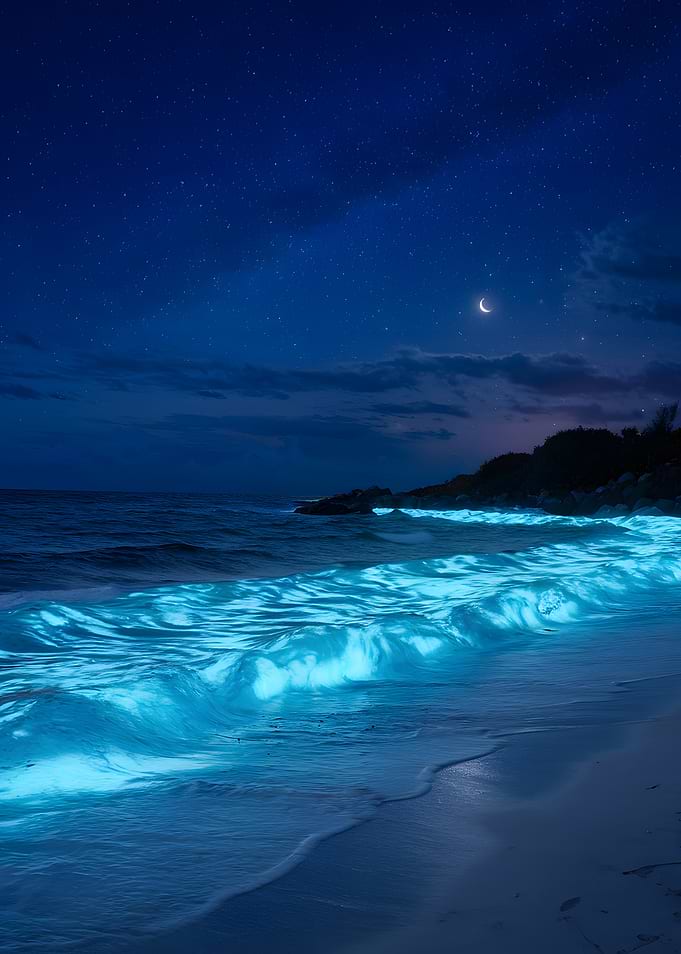 Bioluminescent Waves at Night