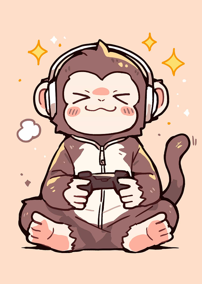 Cute Monkey Gamer Cartoon Illustration