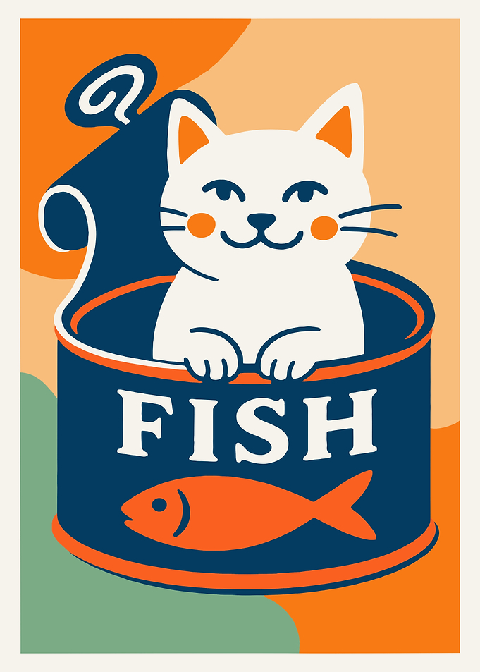 Cat in a Fish Can Illustration