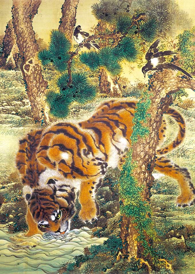 Drinking Tiger Japanese Painting