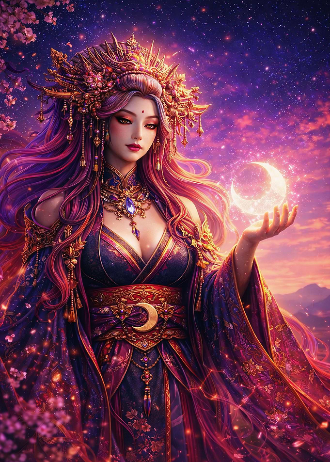 Celestial Woman in Sakura Twilight