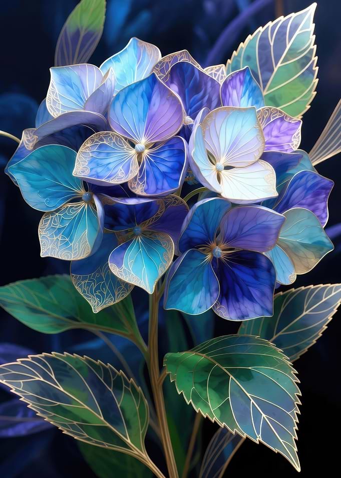 Elegant Blue Hydrangea Floral Art