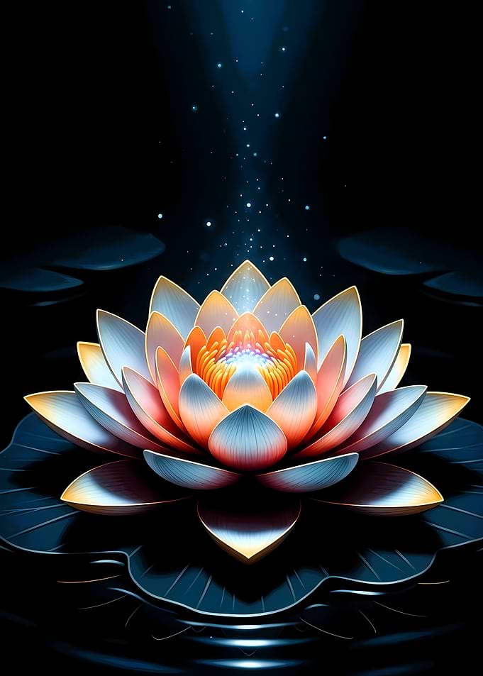 Glowing Lotus Flower on Dark Water