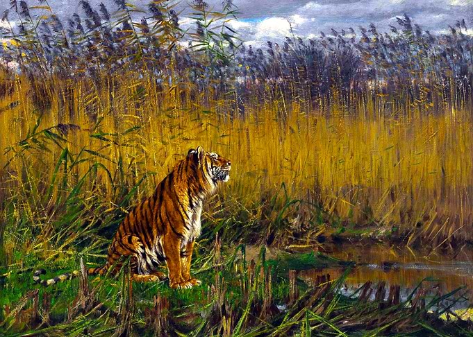 Tiger in Tall Grass Painting