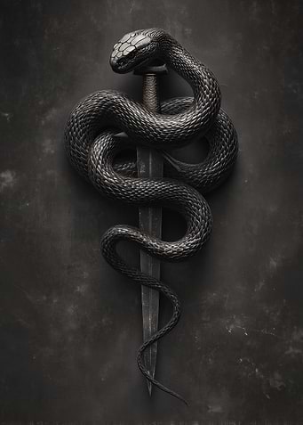 Black Snake Coiled Around Sword