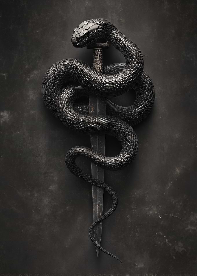 Black Snake Coiled Around Sword