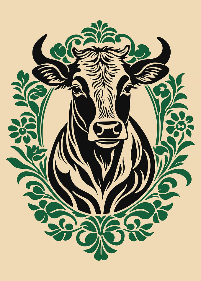 Cow Portrait with Floral Ornament