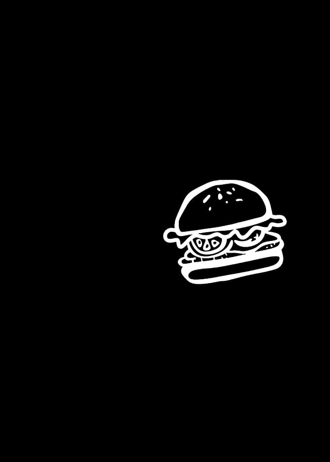 White Burger Outline on Black Background