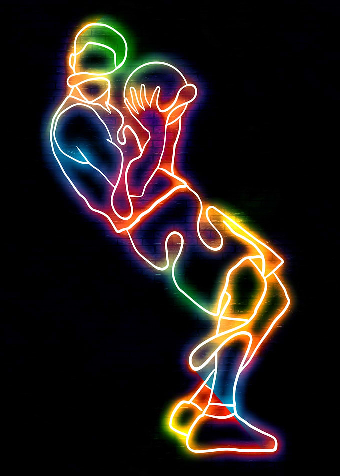Neon Basketball Player Outline on Black