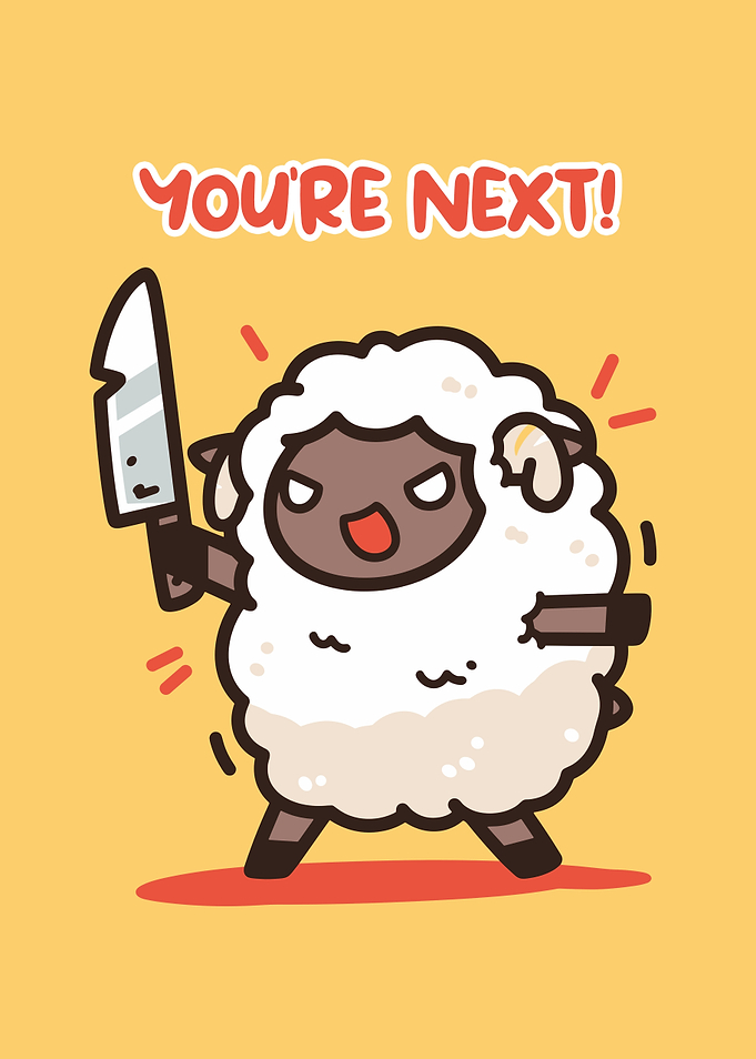 Menacing Sheep with Knife Cartoon Illustration