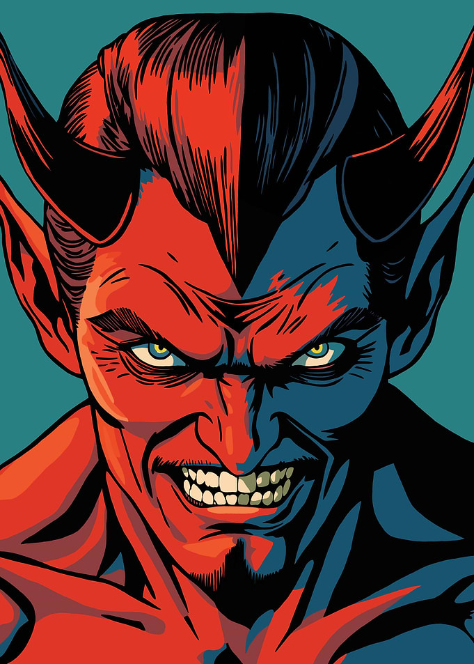 Devil Portrait: Red and Blue
