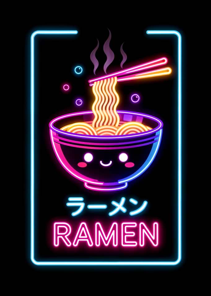 Neon glowing Ramen Bowl Illustration