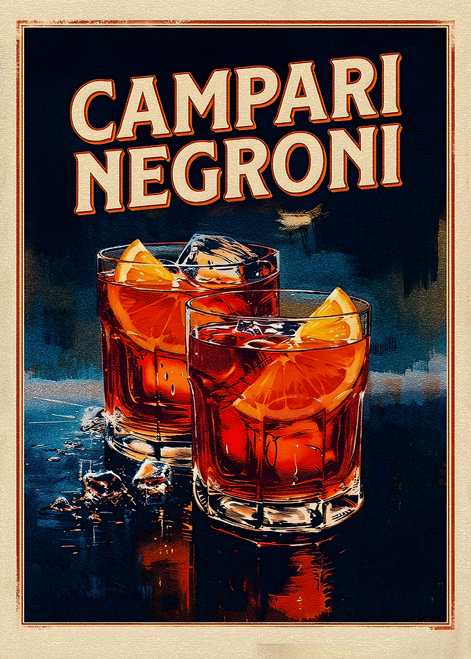Campari Negroni Cocktail Vintage Poster
