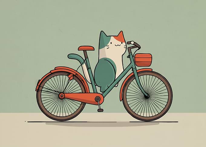 Cat on a Bicycle Illustration