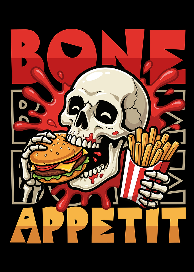 Bone Appetit Skull with Burger and Fries