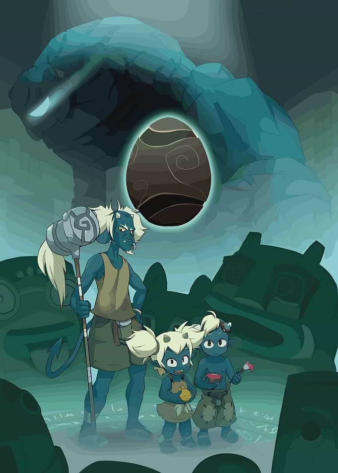 Fantasy Family with Egg and Golem