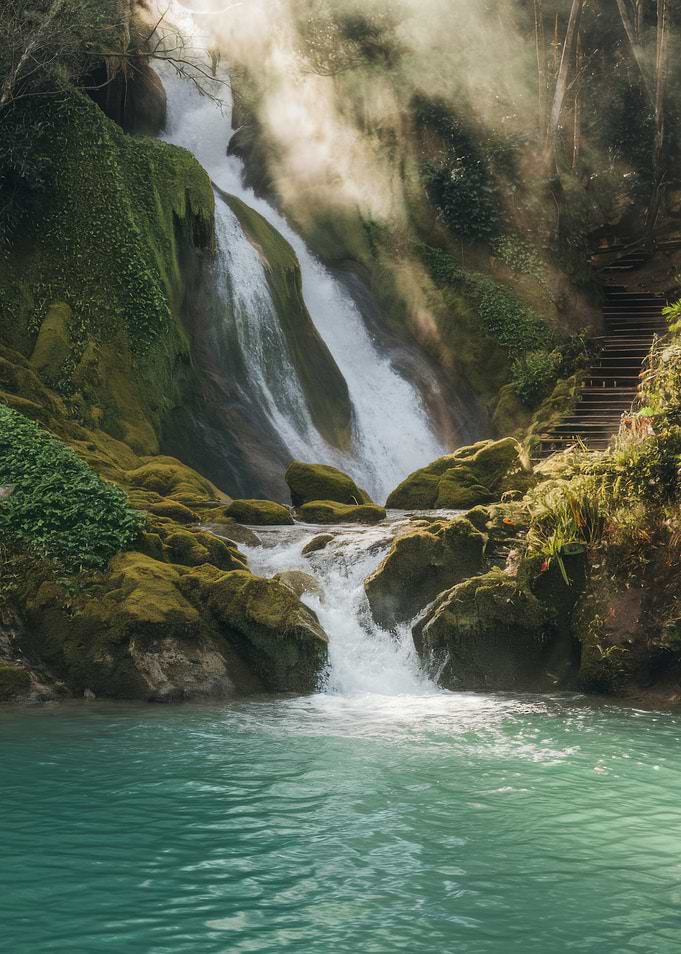 Waterfall in Lush Greenery