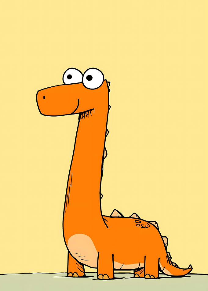 Cartoon Orange Dinosaur with Big Eyes