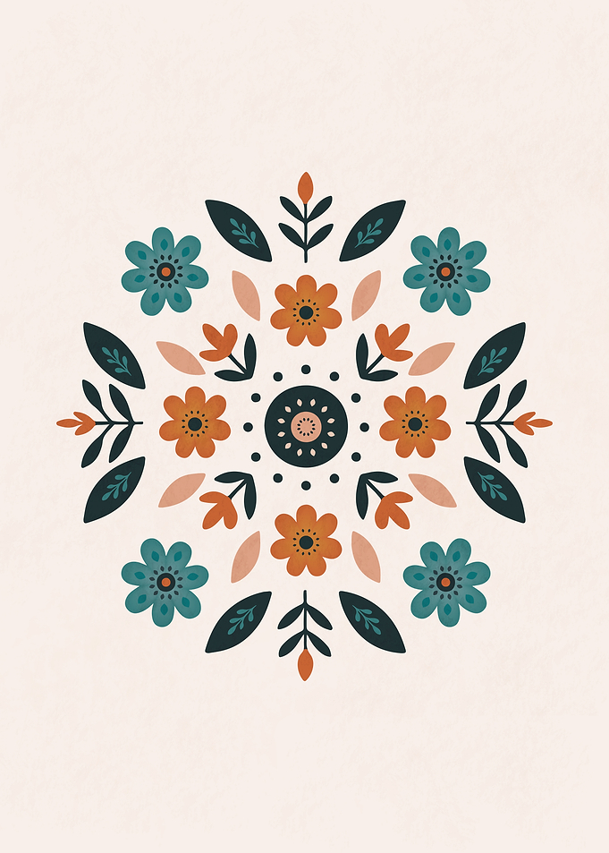 Floral Mandala Illustration Orange and Blue