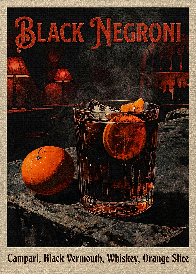 Black Negroni Cocktail Still Life