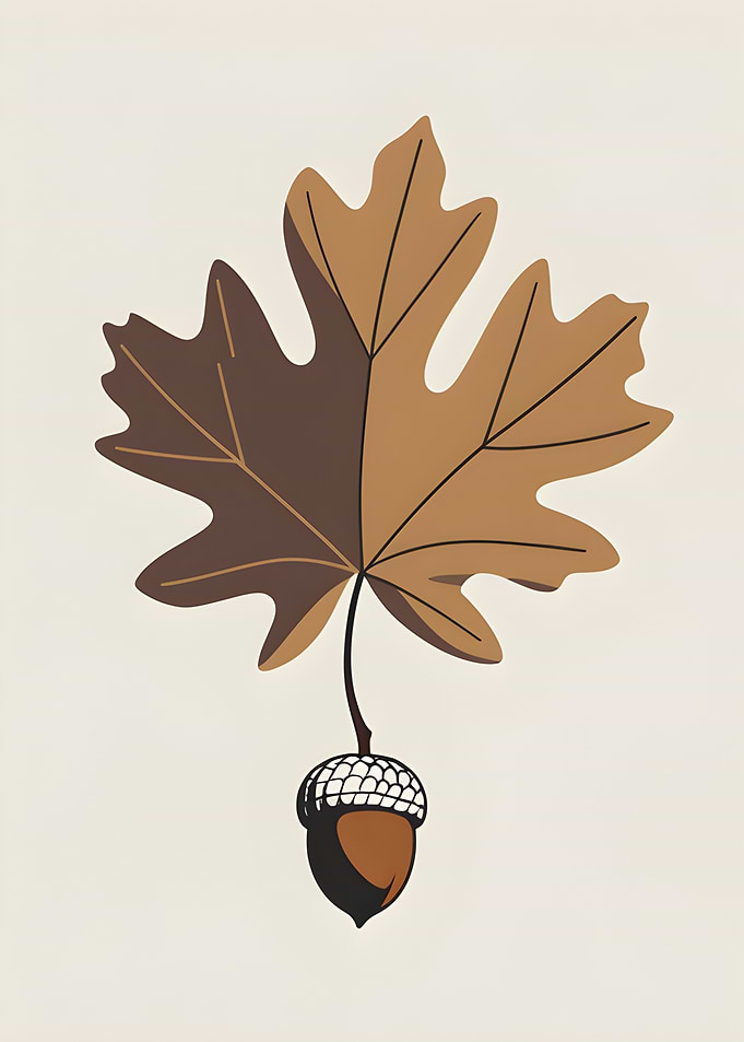 Autumn Leaf and Acorn Illustration