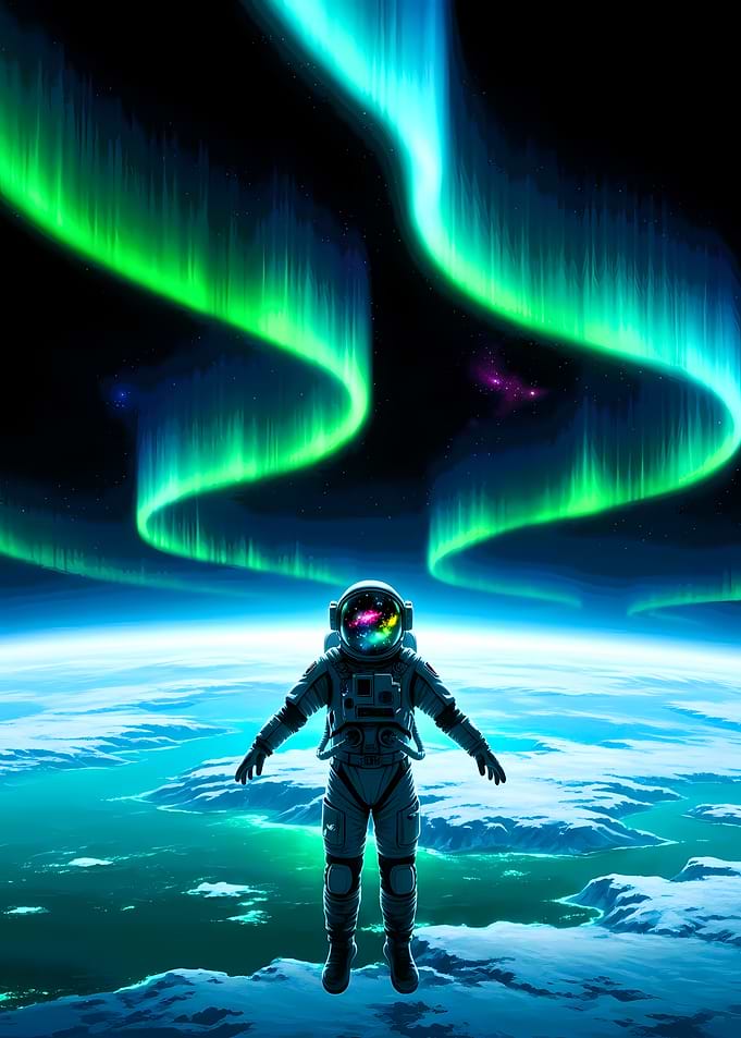 Astronaut Above Earth Aurora